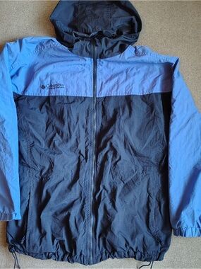 Vtg 90s Columbia Rain Coat Jacket Women L Colorblock Blue Gorp Oversized Hooded
